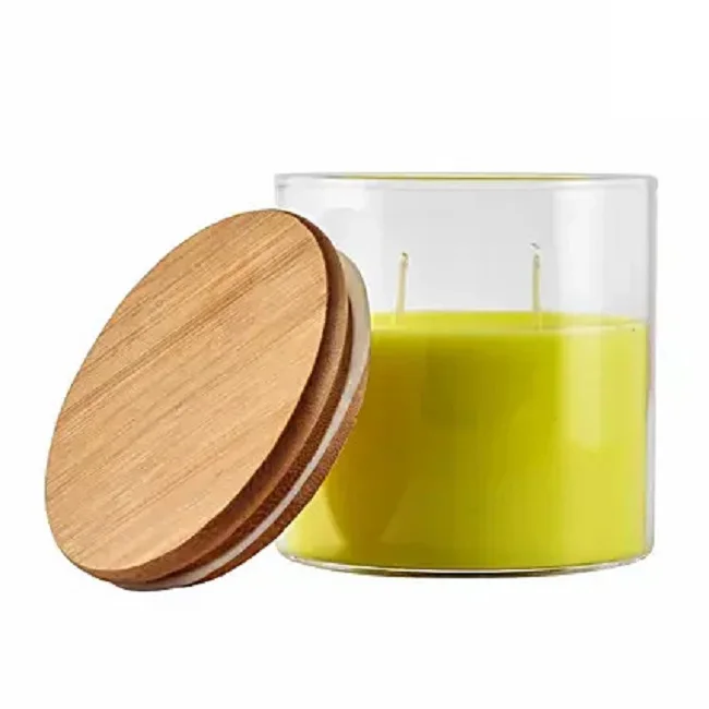 Luxury fancy design Clear Glass Handmade Jar with Wooden Lid for scented candles Stand