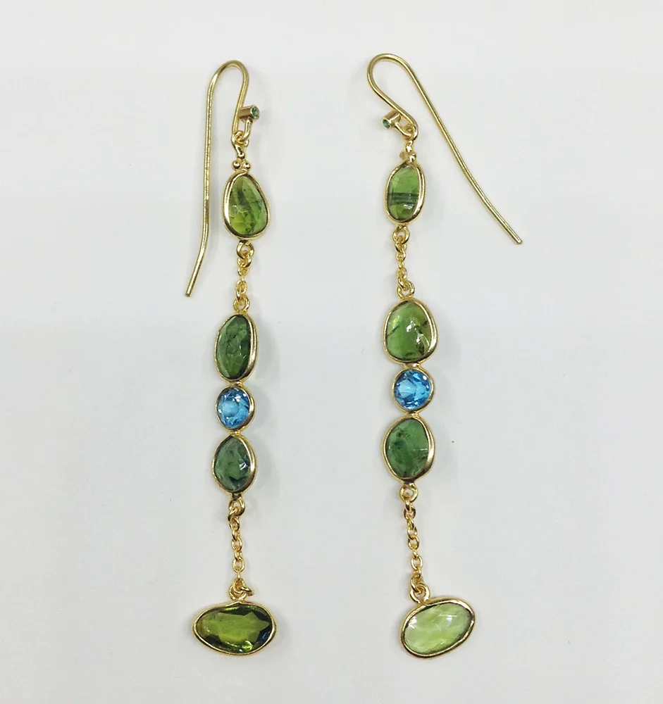 Long Dangling Sterling Silver 925 Custom made Low MOQ Supplier Wholesaler Woman Cheap Gemstones Multi Color Tourmaline Earrings