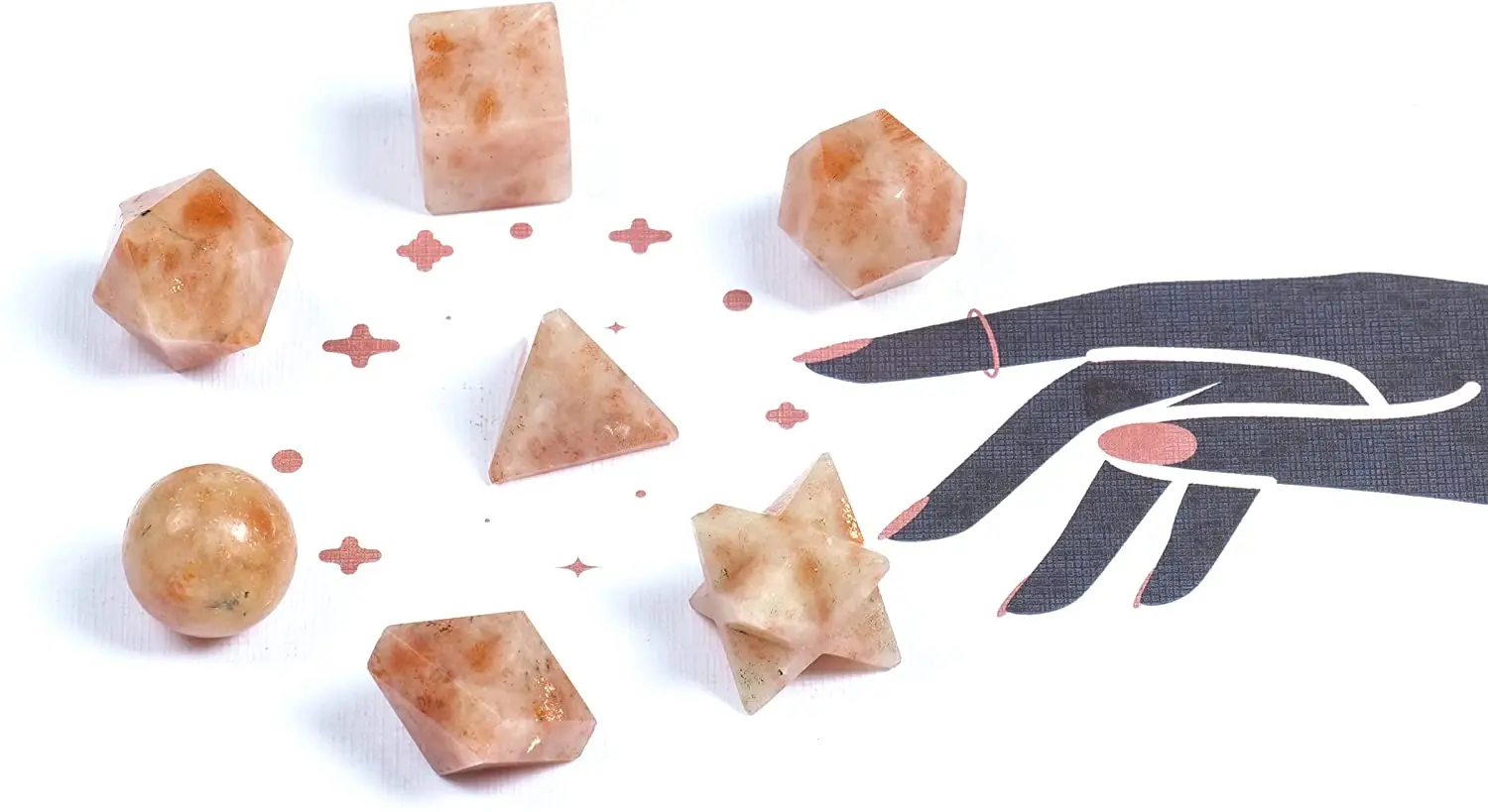 Wholesale natural Sun Stone sacred geometry set 7 Different elements shape natural lapis stone geometry reiki Set