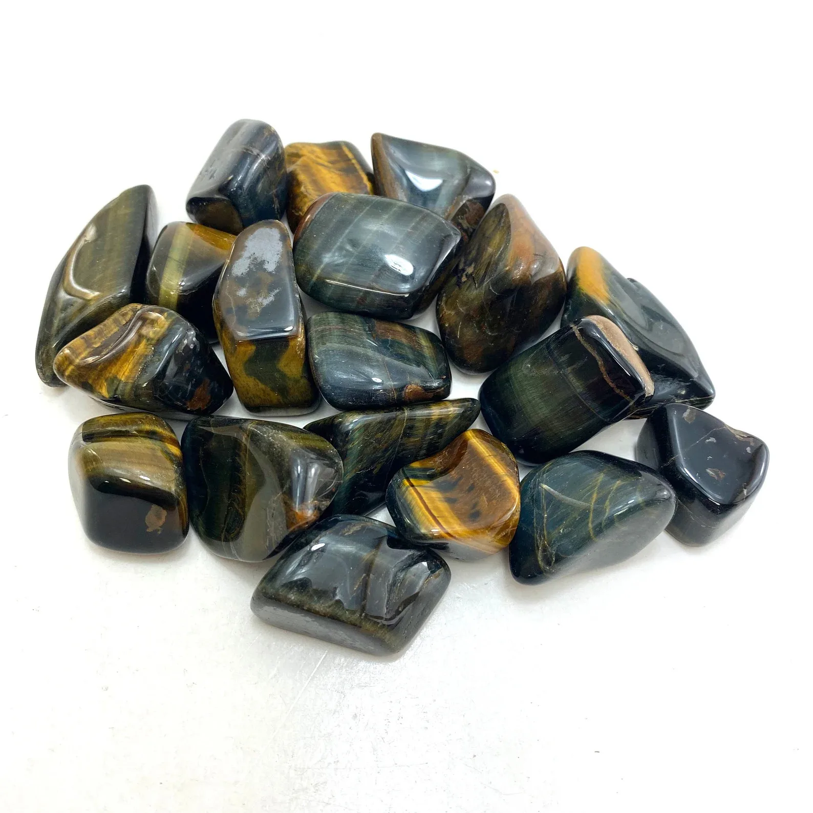 High Quality Natural Blue Tiger Eye Tumbled Gemstone Free Form Healing Muntaha Agate