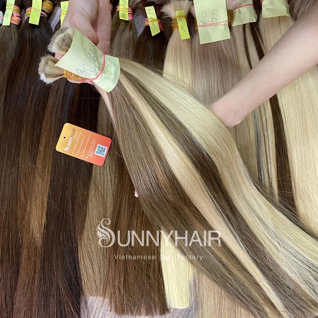 Top Quality 100% Virgin Human Bulk Hair Extension Customizable Length Color Blonde 613 Black From Top Vietnam Hair Supplier