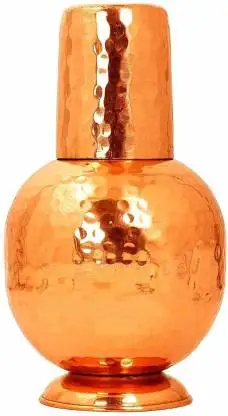 Pure Copper Hammered  Matka with Glass - 750 ml hammered copper bucket