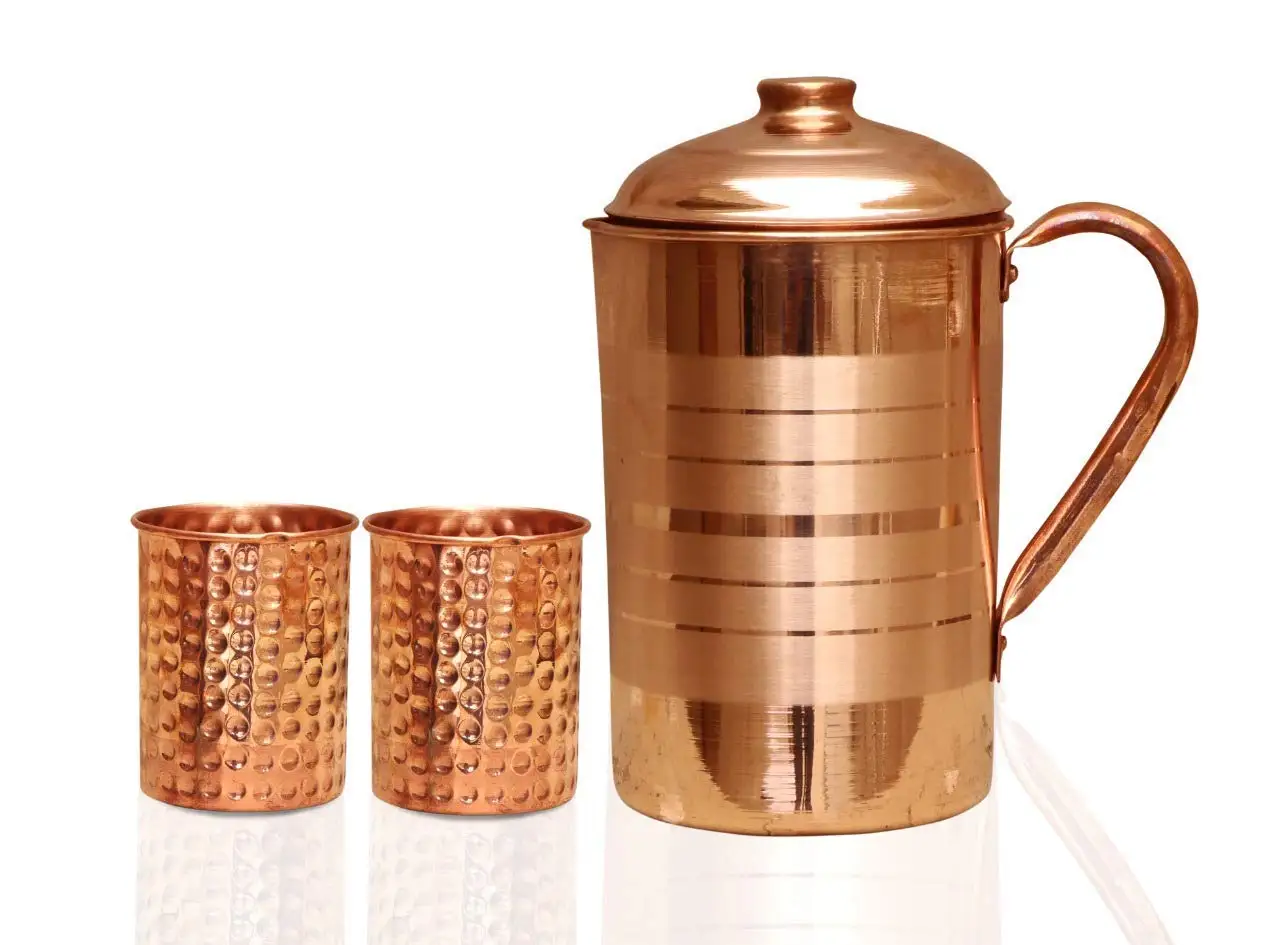 copper jug and glasses copper water jug embossed copper jug ( 1 l.)