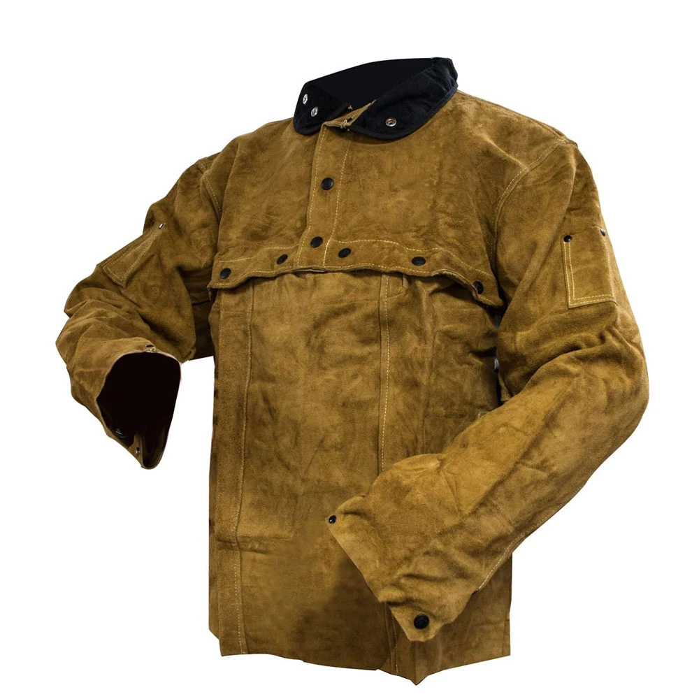 Cow Split Leather Welding Clothing Welder Safety Jacket 100% Cotton Knitted Fleece Welding Workwear
