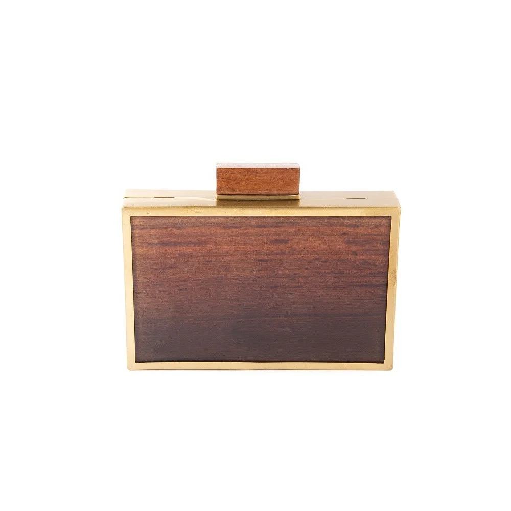 Genuine Natural Wooden And Brass Stylish Clutch Hand Bag New Design Women Evening Clutch Unique Handbag Purse