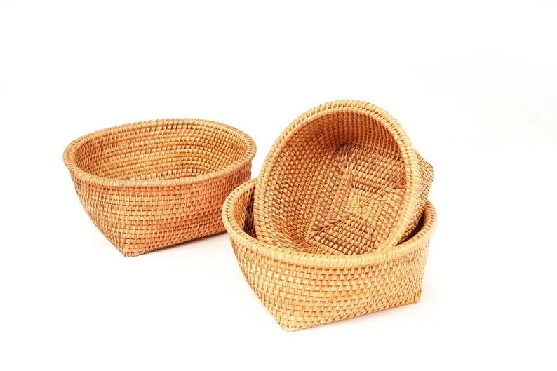 Rattan Storage Baskets for Shelves Woven Recycle Paper Rope Bin Set 3Storage Box for Makeup and Toys