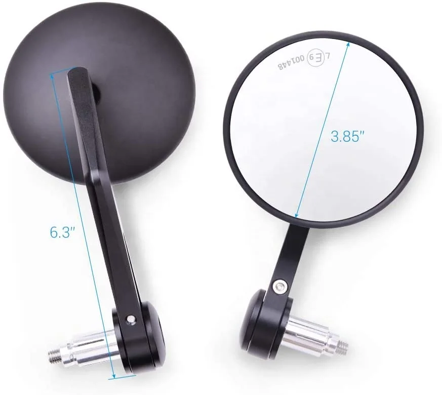MICTUNING Custom Round Bar End Convex Lens Motorcycle Handlebar Rear View Mirrors Road Bike Mirror Motorcycle Rearview Mirrors