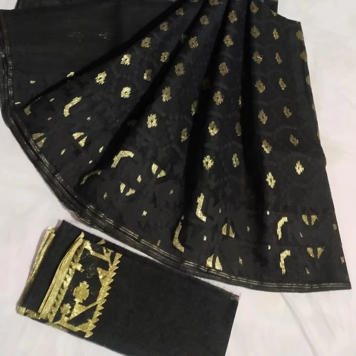 Exclusive Cheep Price Export Quality Galaxy Black Dhaki Jamdani Saree Desi Dhakai Cotton Fabric Handicraft from Bangladesh