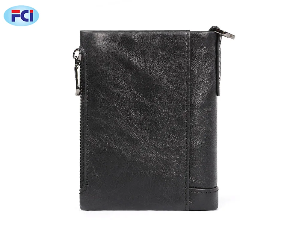 Мужской кошелек для монет маленький мини-кошелек с держателем карт и цепочкой мужской кармашком из 100% натуральной кожи застежкой на молнии