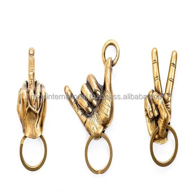 Gold hand shape designer key ring