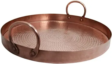 Круглый медный металлический сервировочный поднос оптовая продажа экспортер декоративный ручной работы поставщик