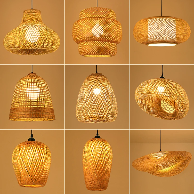 Handmade Rattan hanging light Bamboo Pendant Lamp for Home Indoor decorative Chandelier Ceiling Lamp for Coffee house.