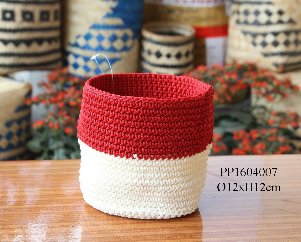 
Handmade Taupe Poly Propylene Crochet Basket Crochet Storage Basket 