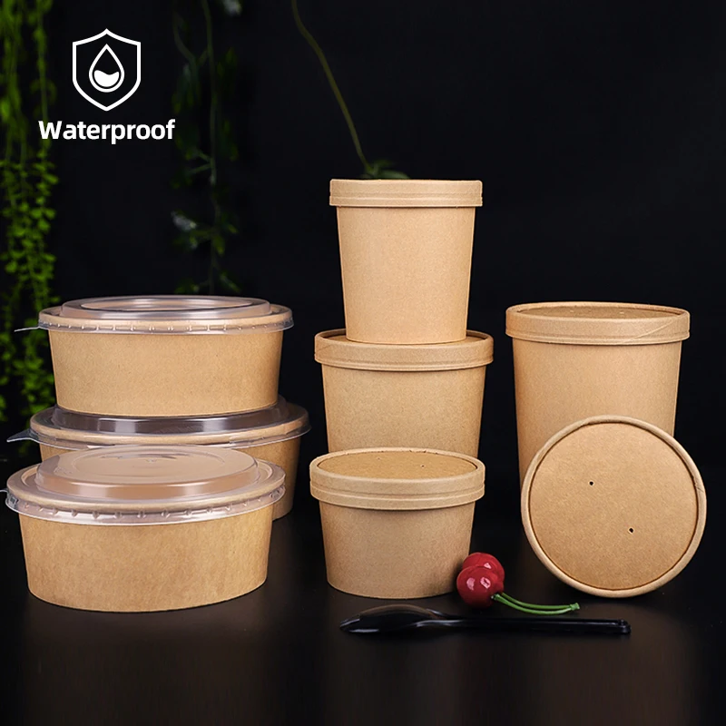 8/12/16/26/32oz Soup Bowlpaper container for food bowl kraft paper containers 	 brown kraft paper soup Cover Food & Beverage