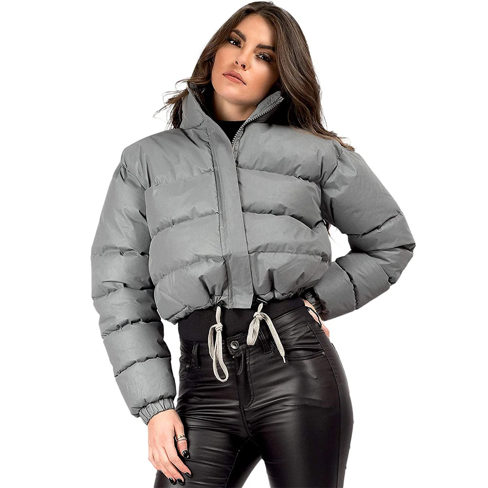 Женская Светоотражающая стеганая куртка Укороченное пальто куртки-пуховики для женщин