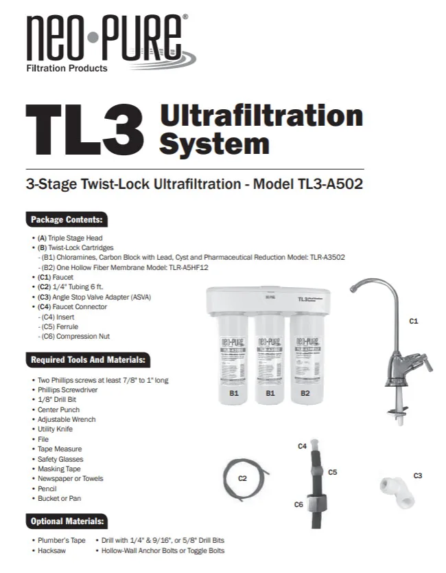 Fresh Water Systems Neo-Pure TL3-A502 Ultrafiltration System - Chrome Faucet Industrial Filtration System Twist Lock Cartridges