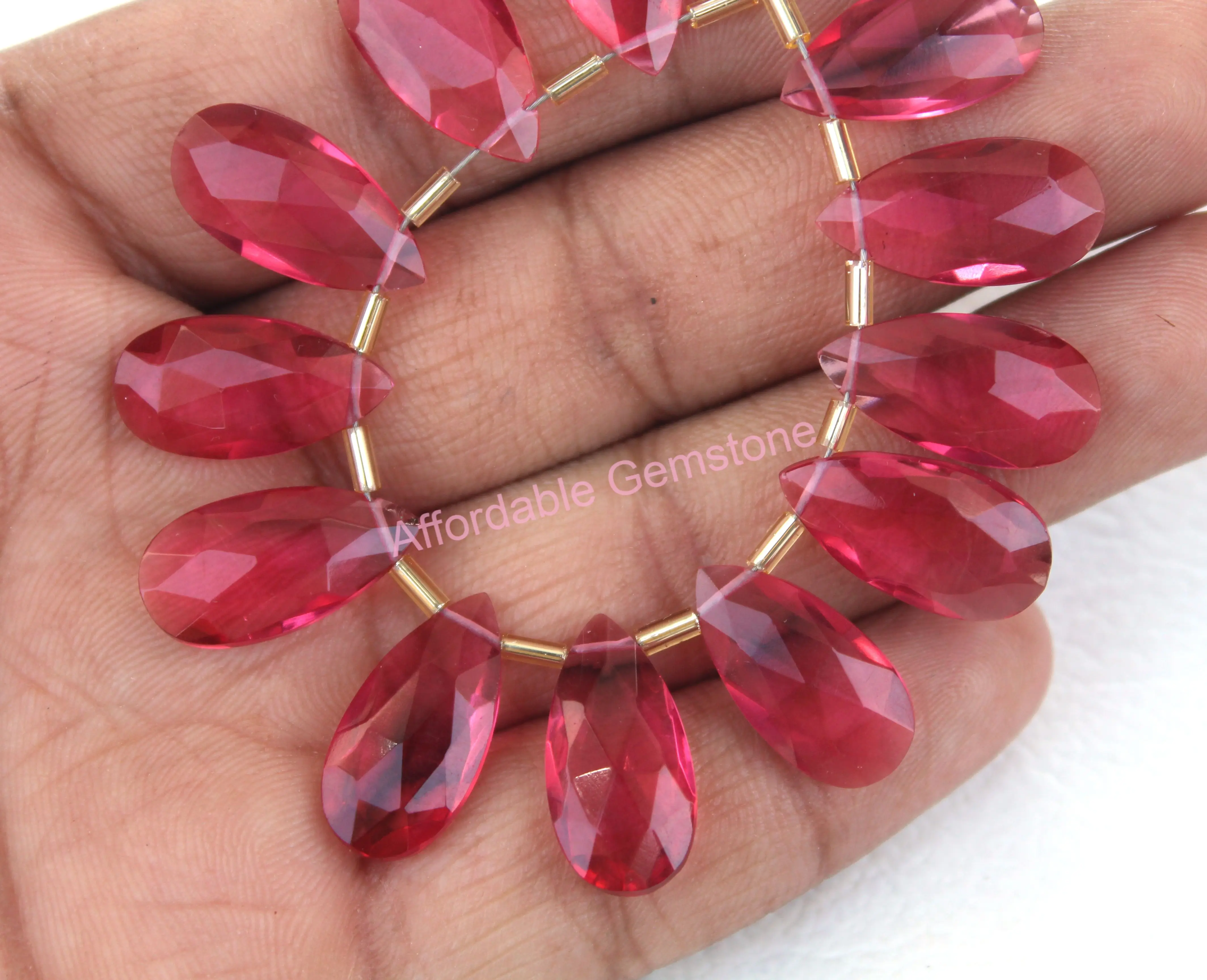 Ruby lite quartz  pear shape good quality raw gemstone polished gemstones faceted beads handmade gems affordable gems