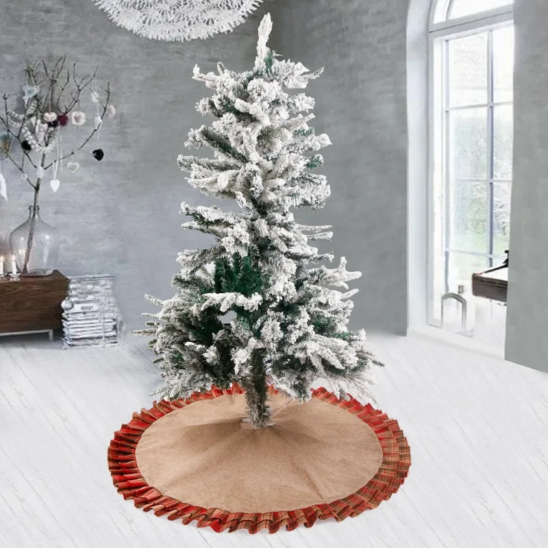 New Christmas Decoration Scottish Linen Christmas Tree Skirt Red Lattice Christmas Tree Skirt