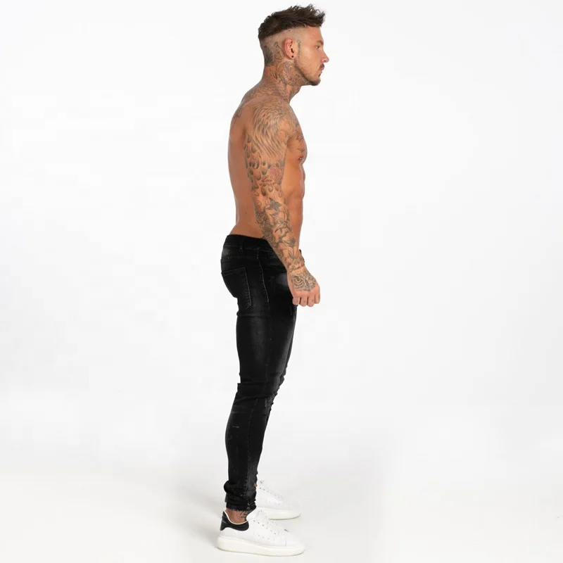 
High quality dropship black faded jeans men zipper fly ankle fitting distressed skinny jeans men 