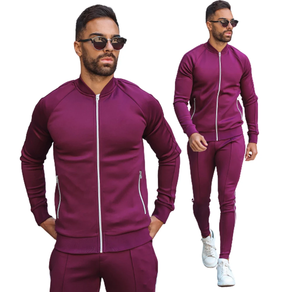 French terry sweat suit slim fit track suits men running sport jump suit custom tracksuit 100%cotton french terry slim fit track