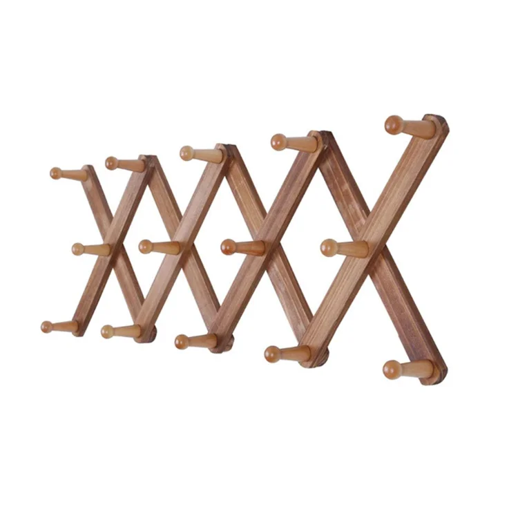 Multi Purpose Wooden Expandable Wall Mounted Telescopic Coat Rack