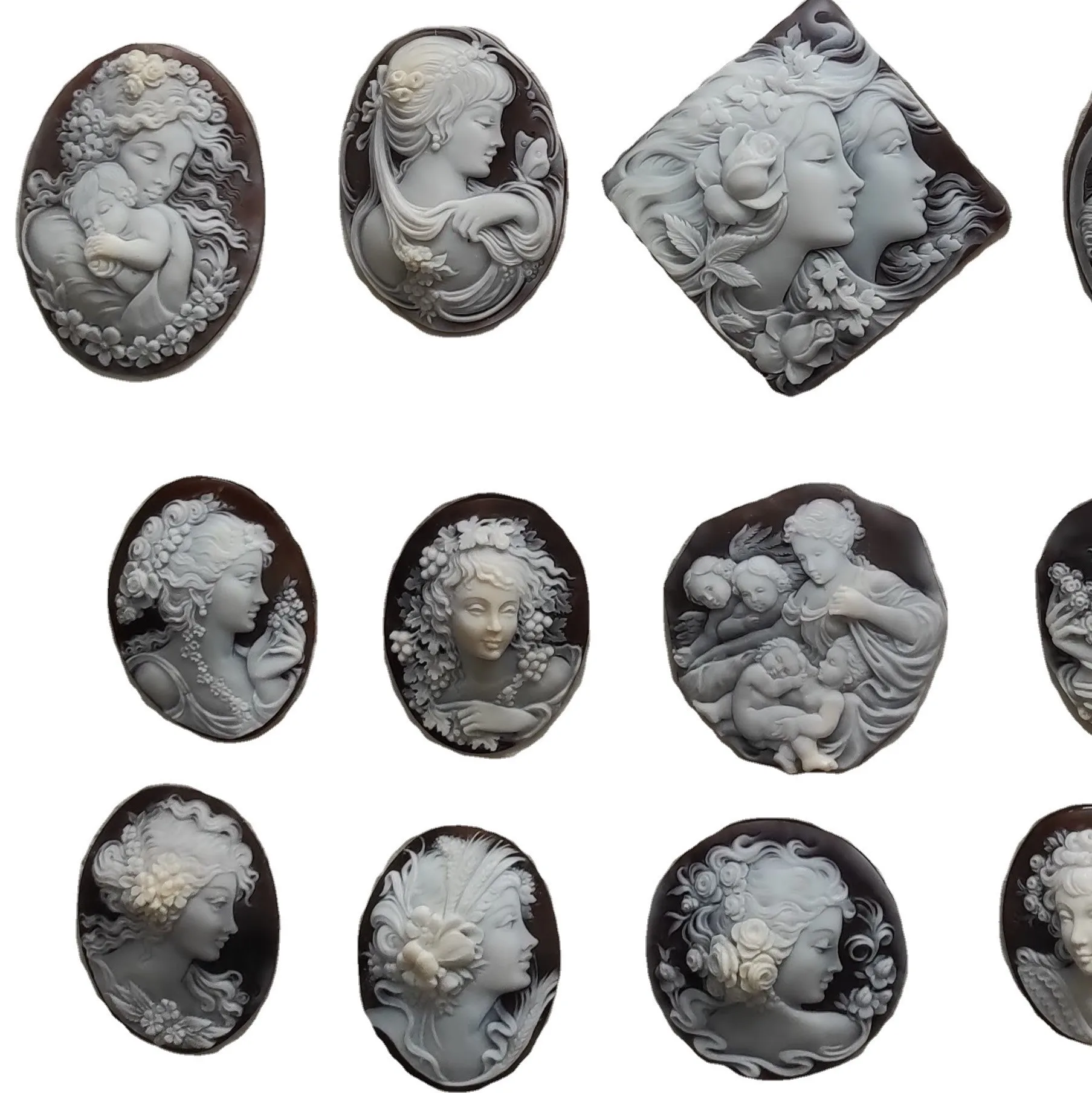 Loose Handcarved Sardonyx Shell Cameo from Torre Del Greco Italy Natural pendant silver