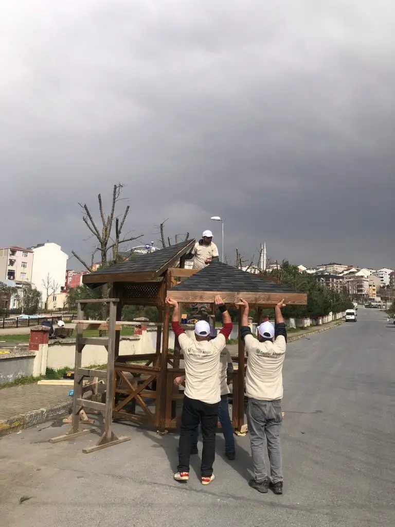 High quality octagon outdoor gazebos from pine  or beech tree with roof having long life made in Turkiye eco friendly install