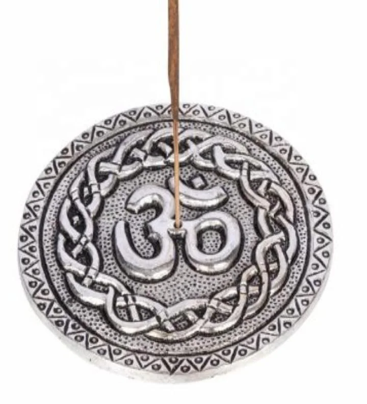 NIEN Incense Stick Holders Carved Metal Round / Hamsa Hand Style Antique Look Manufacturer Made in White Silver Incense Burner