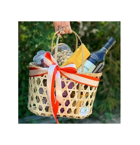 Традиционная круглая бамбуковая корзина с ручкой для праздничной корзины фруктами осенний сезон украшение сада sandy99gdgmailcom