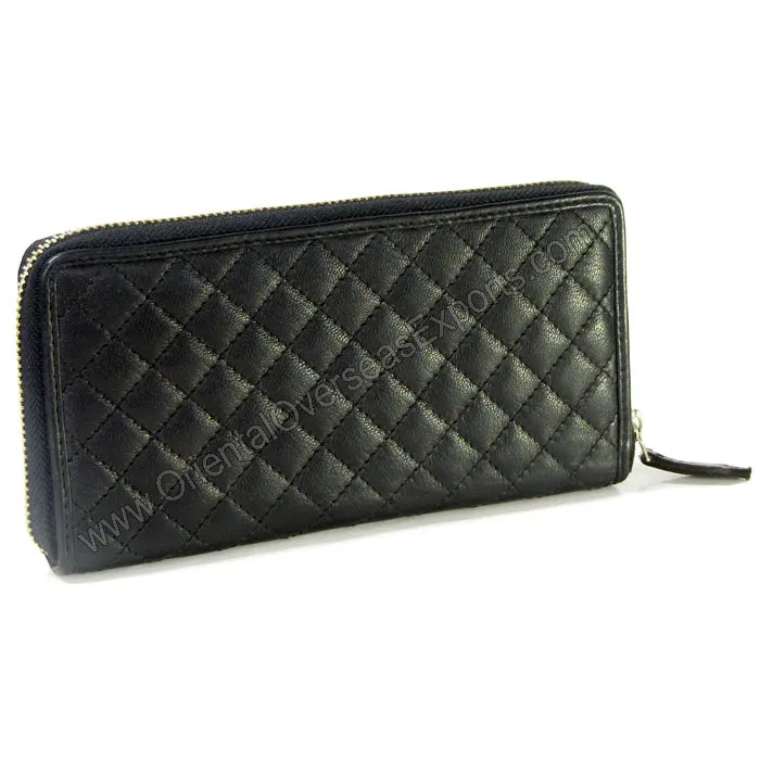 Real Leather Women Hand Purse for ladies Quilting Design multiple cards and bank notes slots zip coin pocket metal zip closure