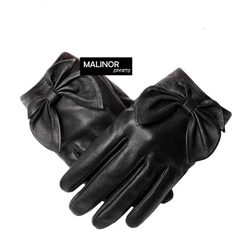 Выполненные на заказ кожаные строгие перчатки из оленьей кожи зимние уличные Теплые Симпатичные для сенсорного экрана женщин