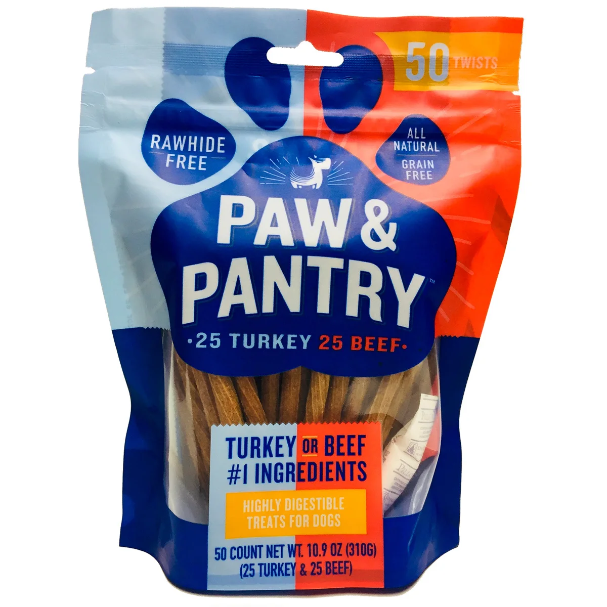 50 Rawhide Free Assorted Twist Dog Treat Snack Stick Pack Healthy Chewing Zero Grain Paw Healthy Bag All-Natural Flavored Good