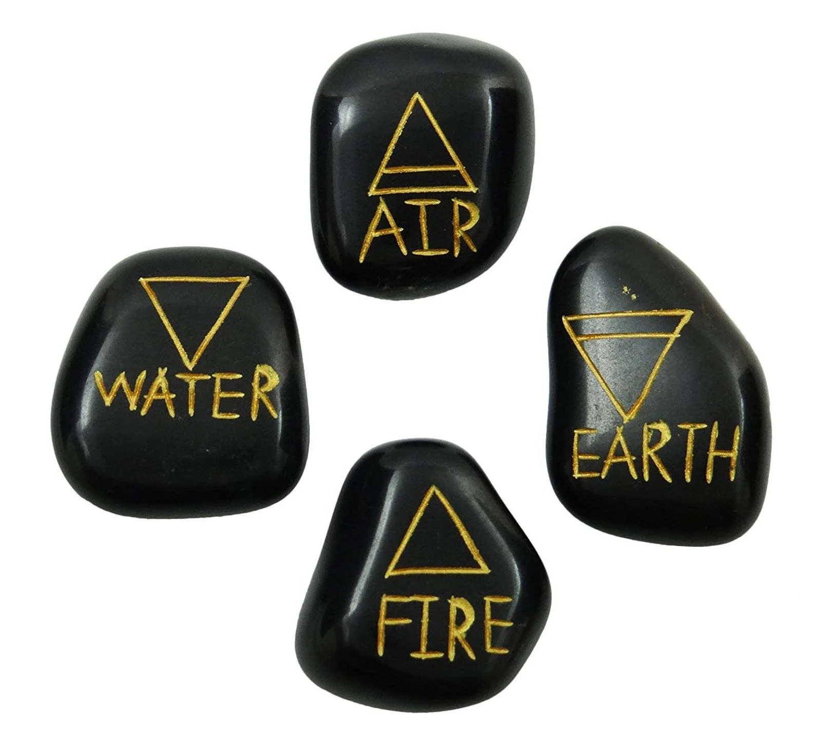 Wholesale Natural Chakra Set Of 4 Tumbled Black Obsidian Stones Wiccan Elemental Symbol Pagan Spiritual Reiki Healing Stones