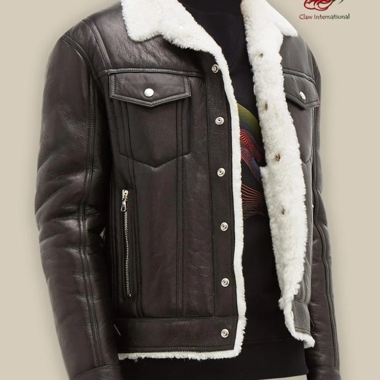 Winter Mens shearling skin  Leather shirt Warm kids leather jacket