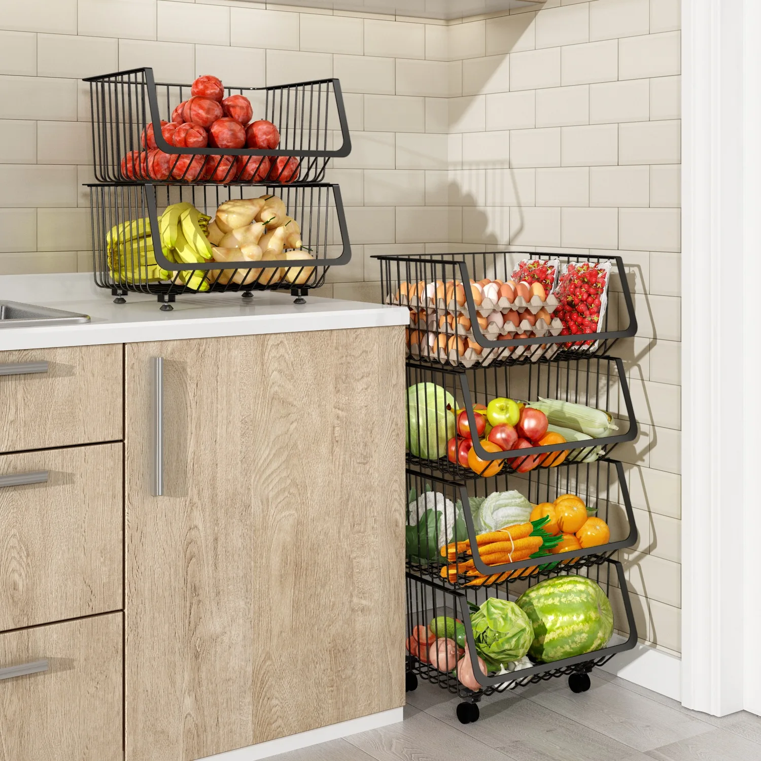 
Gourmet Basics multi-layer adjustable household floor-standing fruit and vegetable storage basket Antique Black 