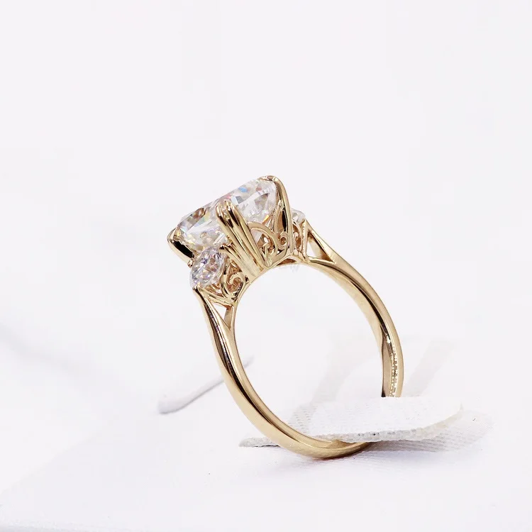 10k yellow gold 3.5 carat cushion cut d color vvs trilogy 10k gold moissanite ring for women wedding jewelry