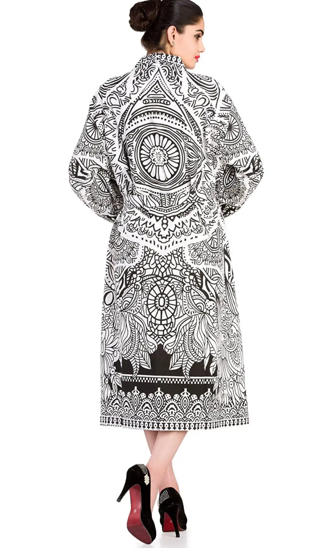 Cotton Mandala Long Sleeve Kimono Dress Festival Kaftan Psychedelic Maxi Jacket Robe Beach Cover Up Tunic