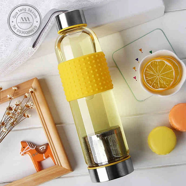 
Hot selling glass tea bottle glass water bottle with tea infuser with logo for promotional gift 