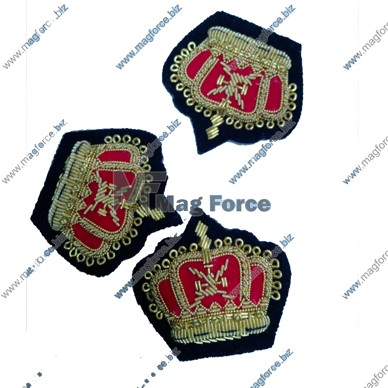 High Quality Hand Embroidery Badges Caterer Crown Trade Gold On Navy Crown Bullion Wire Embroidered