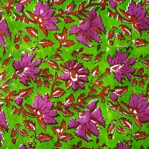 High Quality Organic Cotton Fabric Designer Print Green Color Lotus Floral Print Hand Block Print Cotton Fabric for Stitching