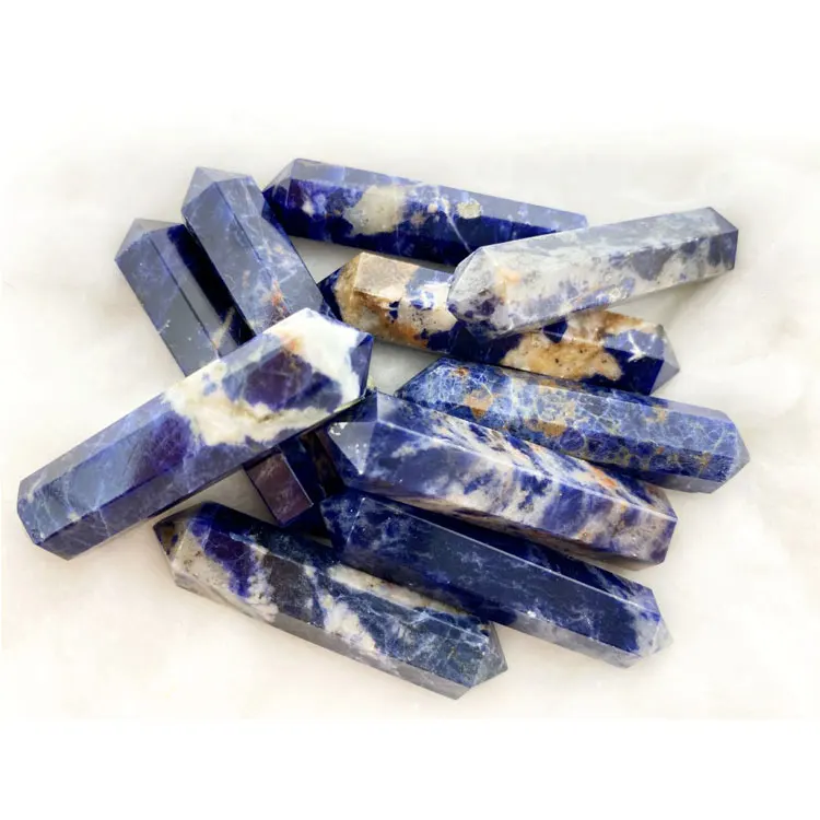 2022 Bulk Selling Natural Healing Blue Color Sodalite Double Terminated Pencils Obelisk Points