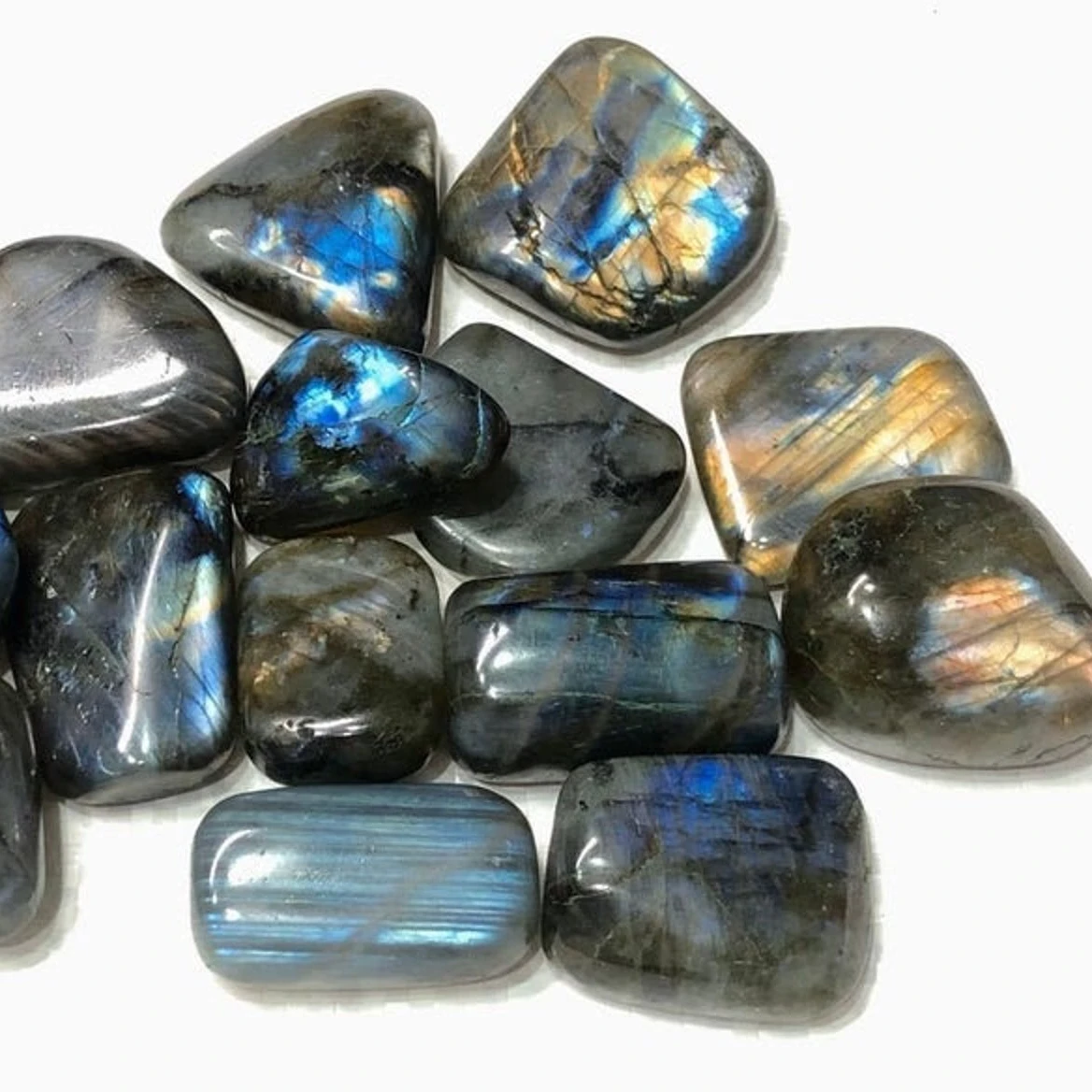 BEAUTIFUL LABRADORITE CRYSTAL TUMBLED STONES / POLISHED LABRADORITE TUMBLES  WITH FLASH /NATURAL STONE GRAY LABRADORITE TUMBLES