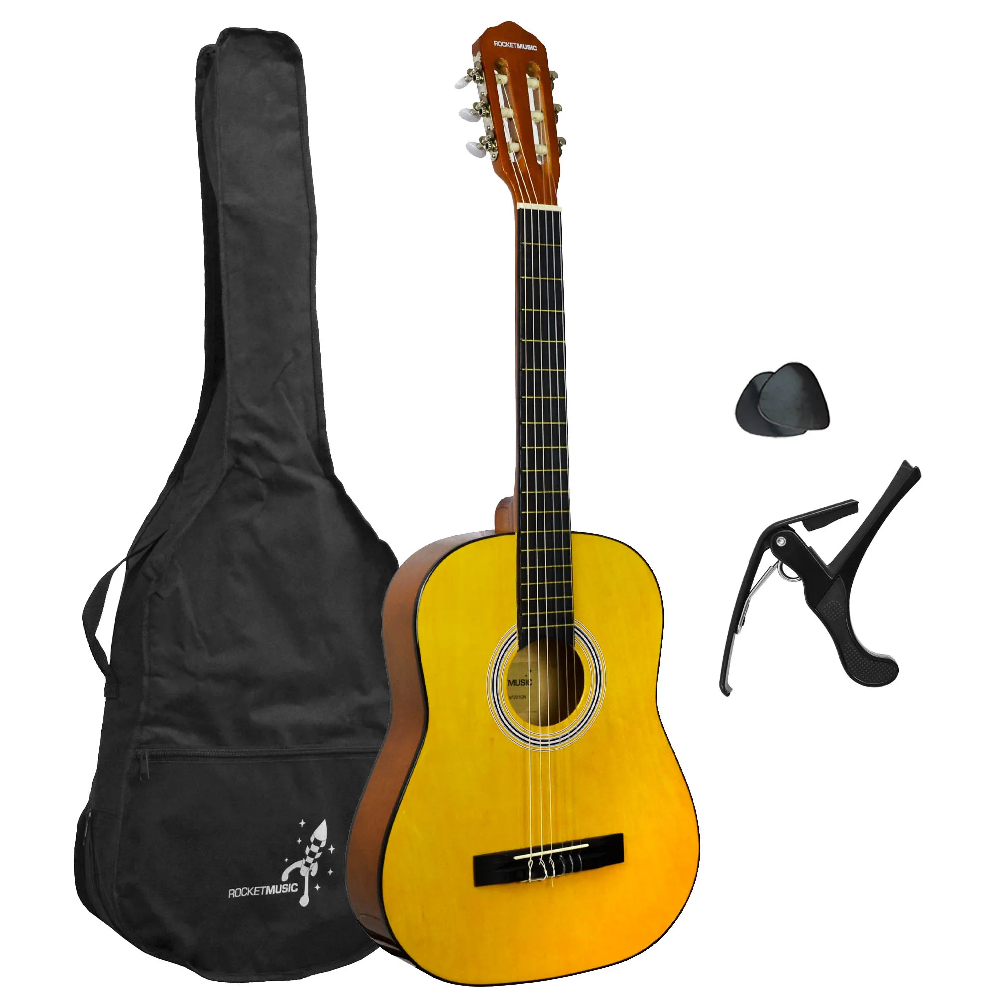 3rd Avenue XF201 3/4 Size Classical Guitar Pack with Nylon Strings, Gig Bag, Capo and Picks