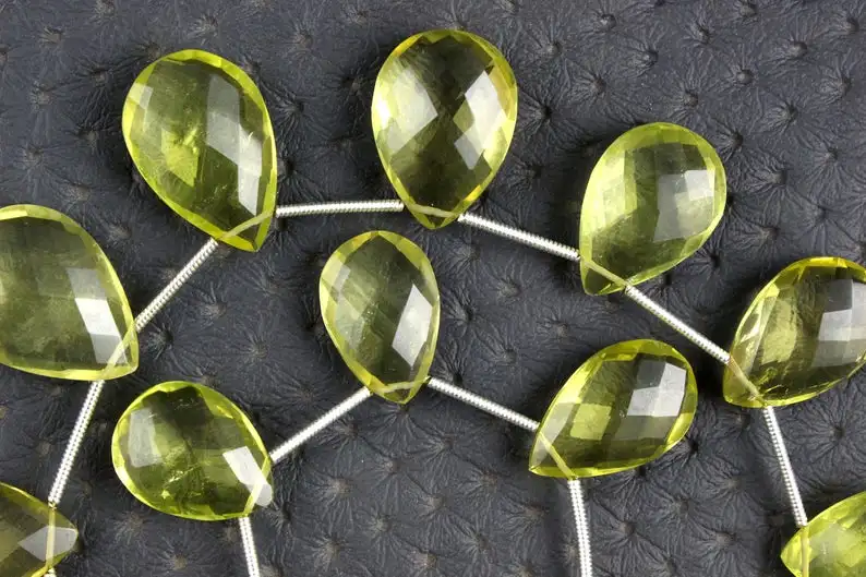 20 Pieces Natural Yellow Lemon Quartz Gemstone Faceted Pear Shape Semiprecious Stones Briolette Beads Wholesale