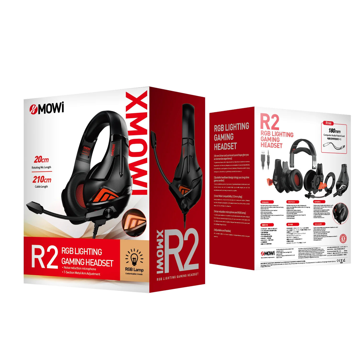 Популярные xMOWI R2 3D стерео звук Накладные наушники 3 5 мм Проводная игровая гарнитура с RGB Подсветкой