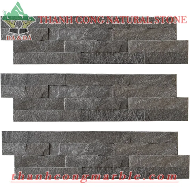 Dark Grey Charcoal Natural Stone Cladding Cultured Panels 60x15 35x18 Hot Sale 2023 Black Slate