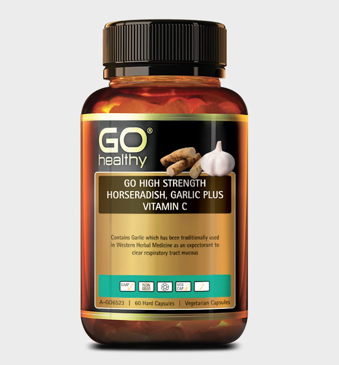 GO  HIGH STRENGTH HORSERADISH, GARLIC PLUS VITAMIN C 60 VegeCapsules - clear respiratory tract mucous -Made in New Zealand