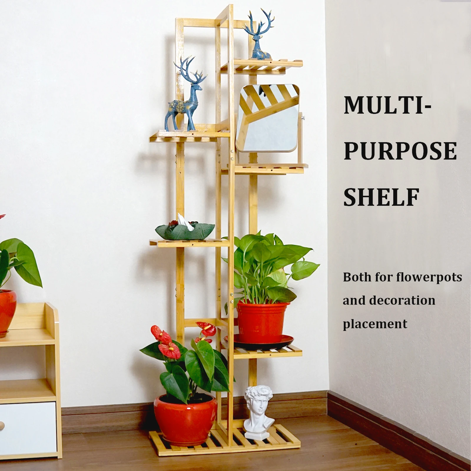 Eco friendly 6-layer bamboo flower rack  plant stand Flower Display Shelf Rack for Home Patio Lawn Garden