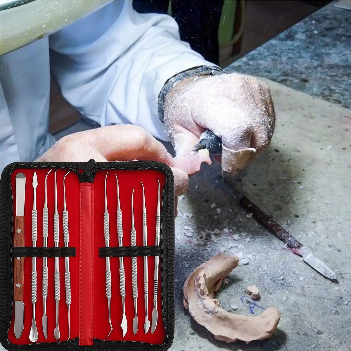  10 шт нержавеющая сталь стоматологический воск вырезка инструменты резчик по дереву комплект хирургические стоматологические скульптура нож инструмент набор с чехлом