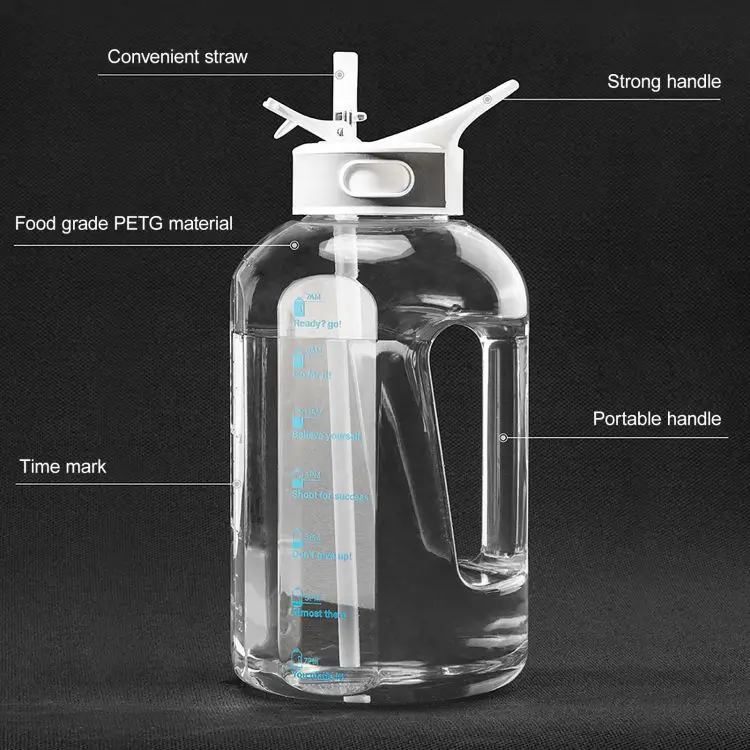 Custom Logo 1.5 L  2.5 L  3.78 L Camping Water Jug Kettle Gallon Gym Sport Plastic Motivational Water Bottle with Straw